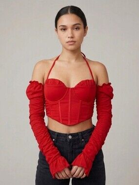 NWT-Y2K Red long sleeve crop top XS